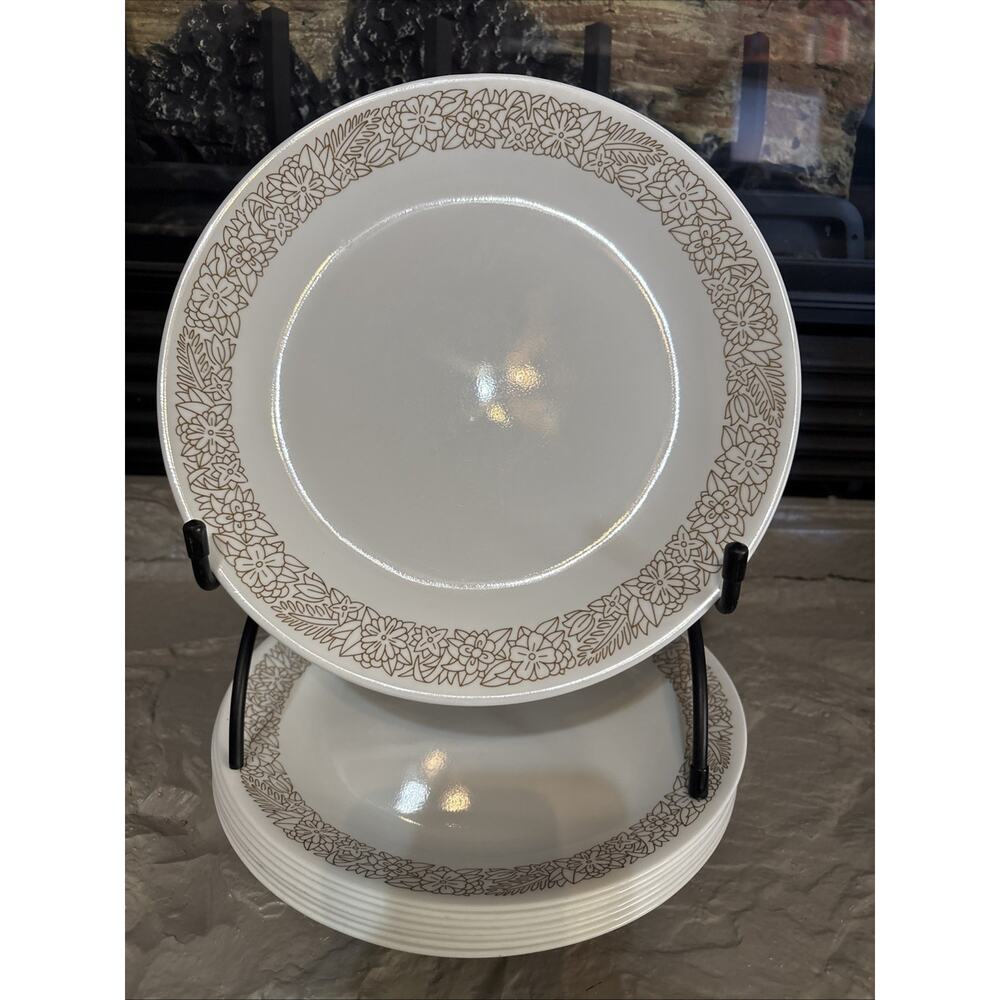 Corelle Woodland Brown Floral Dinner‎ Plates Flowers 10 1/4” Set Of 4 Tropical